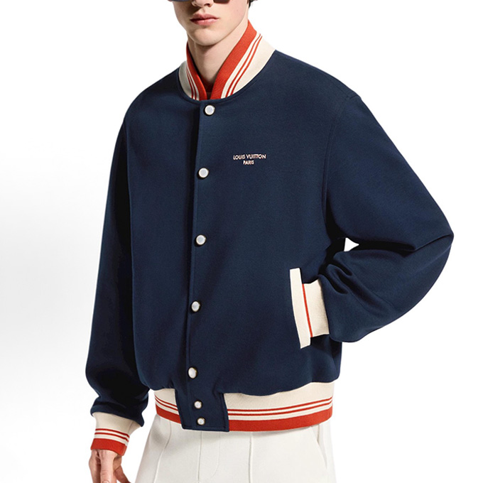 lv louis vuitton contrast embroidered varsity jacket